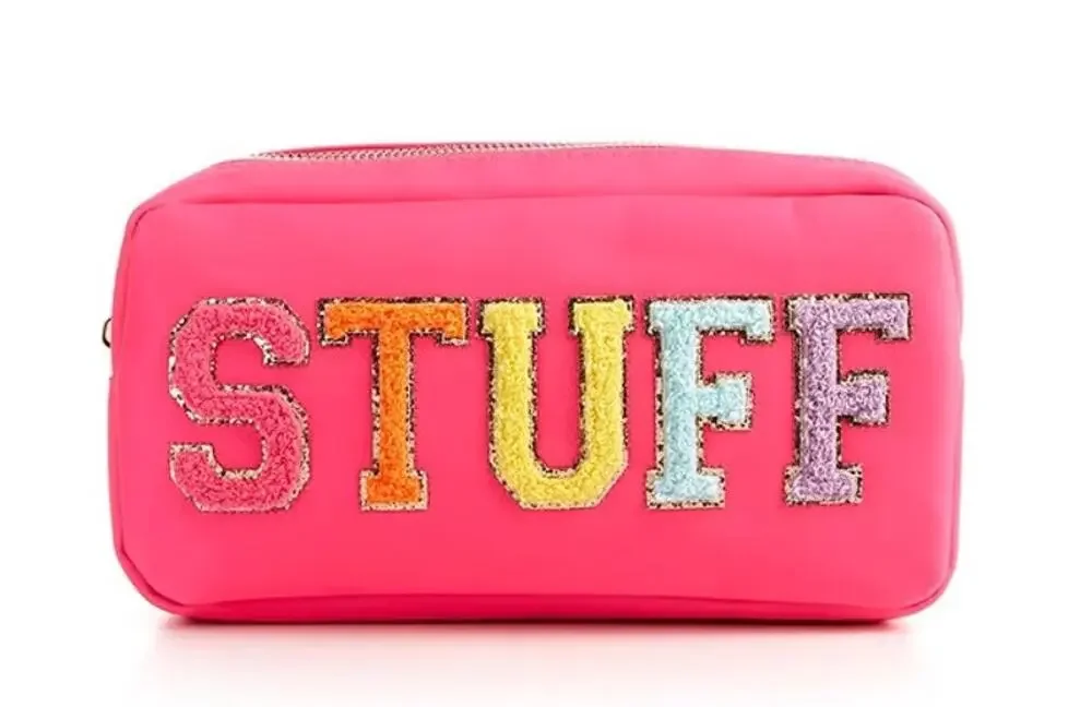 GB Girls Stuff Cosmetic Bag Varsity Letters Hot Pink NEW